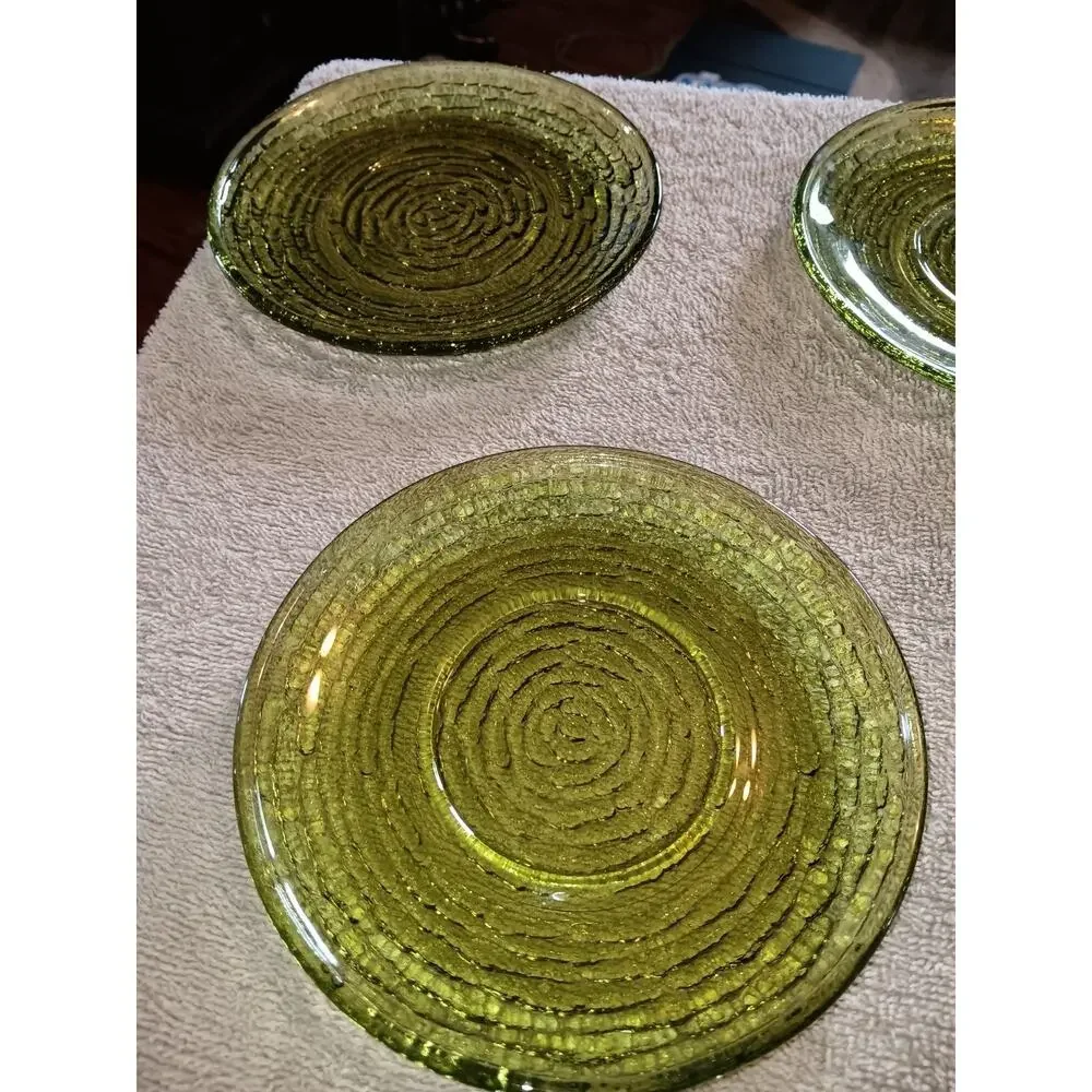 Vintage MCM Anchor Hocking Sorento saucers (Set Of 4) Avocado Green